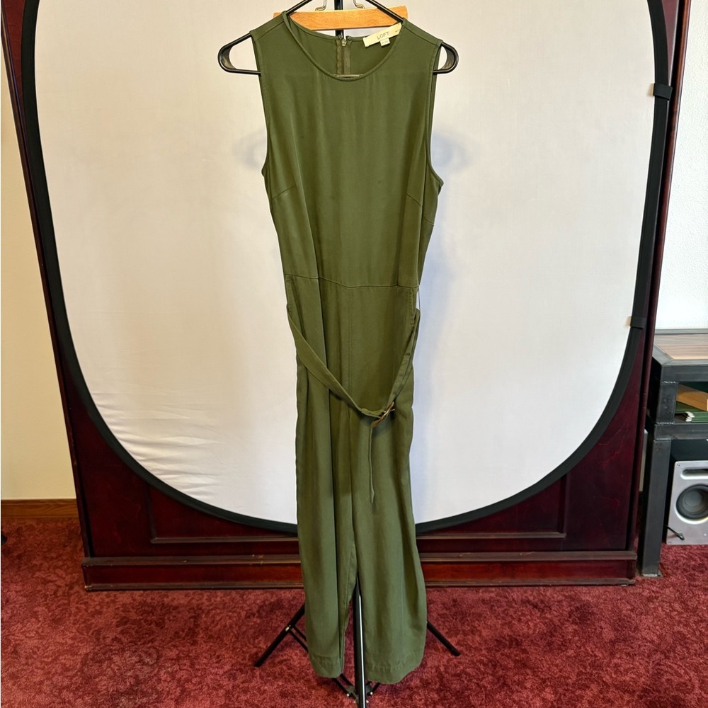 LOFT Dark Green Sleeveless Jumpsuit
